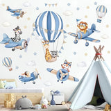 decalmile Blue Hot Air Balloon Animals Wall Decals Airplane Animals Giraffe Lion Fox Wall Stickers Baby Nursery Kids Bedroom Living Room Wall Decor