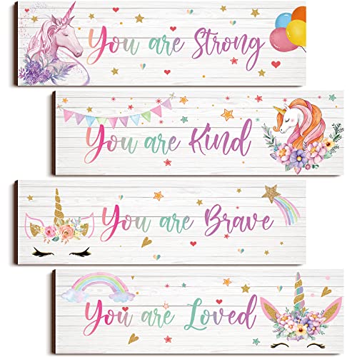 Yulejo Unicorn Wall Decor Girls Rainbow Wall Art Women Unicorn Room Decor Rainbow Wooden Hanging Sign Motivational Inspirational Bedroom Decorations for Kids Nursery Decorations Gift (Cute Style)