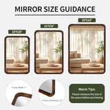 Wood Bathroom Mirror for Wall,Rectangle 24 x 36 inch Hanging Vanity Brown Tempered Mirrors with Rounded Corner for Living Room,Bedroom,Entryway (Walnut, 24x36 Inch)