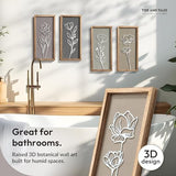 3D Wooden Floral Bathroom Wall Decor (Set of 4) Lightweight, Ready-to-Hang Framed Wall Art For Living Room, Bedroom, or Office - Premium Boho Botanical Farmhouse Decorations - Gift-Boxed