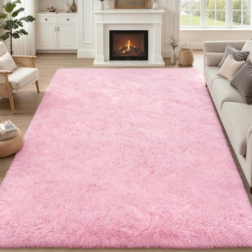 10x12 Area Rug Living Room Bedroom: Fluffy Plush Shag Carpet Pink