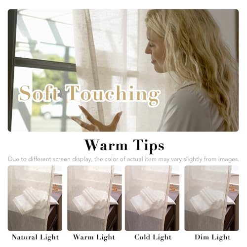 H.VERSAILTEX Natural Linen Sheer Curtains Flax Linen Blended Curtain Panels Living Room, Nickel Grommet Semitransparent Semi-Sheer Soft Privacy Drapes, Natural, 84 inches Long 2 Panels
