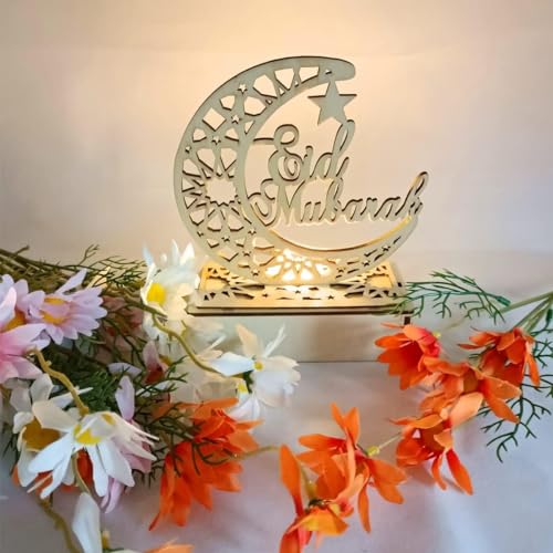 Eid Crafts Night Light Ramadan Mubarak Moon Lamp 3D Handmade LED Lights Eid Ornaments Gift for Muslims, Islamic Family Friend Home Bedroom Decor