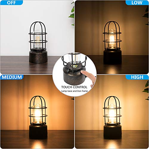 𝗦𝗺𝗮𝗹𝗹 𝗧𝗼𝘂𝗰𝗵 𝗧𝗮𝗯𝗹𝗲 𝗟𝗮𝗺𝗽 for Small Spaces - 3 Way Dimmable Industrial Bedside Lamp - Steampunk Antique Nightstand Desk for Bedroom, Living Room (Bulb Included)