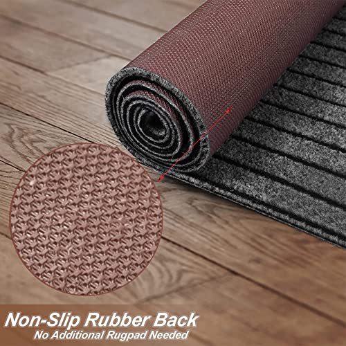 2' x 6' Runner Rugs with Rubber Backing, Indoor Outdoor Utility Carpet Runner Rugs, Stripe Gray, Can Be Used as Aisle for The RV and Boat, Laundry Room and Balcony