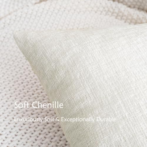 HWY 50 Throw Pillow Cover 20x20 Inch Soft Chenille Cream White Pack of 2
