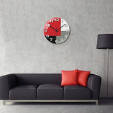 WISKALON Abstract Geometric Glass 12" Wall Clock in White, Grey, Red and Black - Battery Operated, Silent Non Ticking Quartz Clock for Home, Kitchen, Living Room, Bathroom, Bedroom, or Office Decor