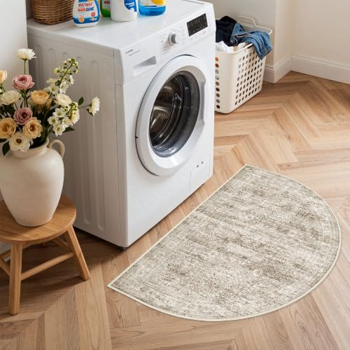 Soalmost Washable Half Circle Round Rug 2x3 Brown, Small Half Moon Area Rug