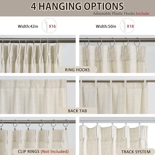 RAIN CITY Extra Long Pleated Sheer Curtains 144 Inches Long 12 Feet Length, Memory Trained Luxury Drapes for Tall Window Thick Linen Textured Cream Light Filtering Privacy Neutral Panels Set of 2