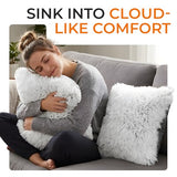 Cheer Collection Throw Pillows for Couch and Bed, Soft Shaggy Throw Pillows with Inserts Included, Cozy Long Hair Faux Fur Pillows - Set of 2-18" x 18" - Gray