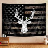VEIGIKE American Flag Hunting Tapestry, Western Black and White Country Deer Tapestry Wall Hanging for Men Bedroom Room, Rustic Camo Tapestries Poster Blanket College Dorm Home Decor 60X40 Inches