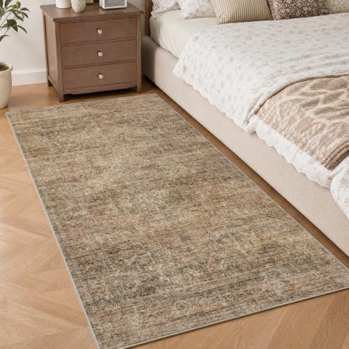 FMFUNCTEX 3x5 Washable Terracotta Vintage Distressed Area Rug Entryway