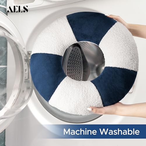 AELS 3D Anchor & Lifebuoy Nautical Throw Pillows, 19.6"& 15.7" Set of 2, Coastal Decor for Beach Enthusiasts Beach House, Ideal for Sofa Couch Living Room Bedroom and Nursery, Navy Blue and White