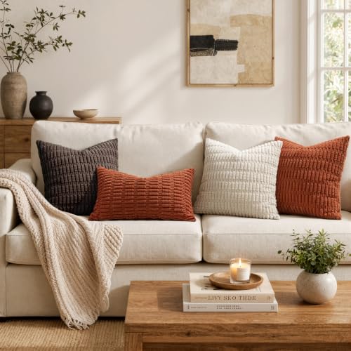 MIULEE Fall Lumbar Corduroy Decorative Throw Pillow Covers 12x20 Rust