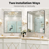 24x30 Inch Black Bathroom Mirror for Wall, Aluminum Frame Rectangle Rectangular Vanity Mirror, Modern Large for Bedroom, Living Room, Horizontal or Vertical