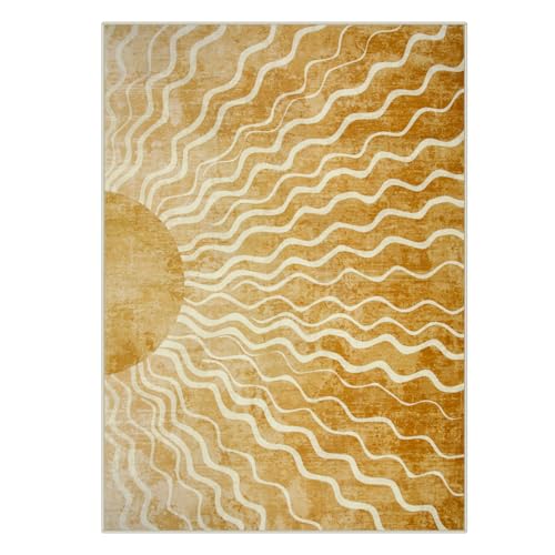 Wonnitar Sun 5x7 Area Rug, Boho Ombre Yellow Bedroom Rug Machine Washable Carpet, Ultra Thin Soft Non Slip Mid Century Nursery Carpet for Kids Room Living Room Playroom Classroom Decor