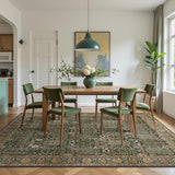 Bavni Washable Rugs 8x10-Machine Washable Rug Lightweight Low Pile, Vintage Floral Rug Non-Shedding Distressed Throw Carpet for Living Room Bedroom Office, Dark Green/Multi