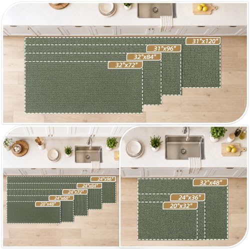 BEQHAUSE Kitchen Runner Rugs 31"x120", Kitchen Mats for Floor, Green