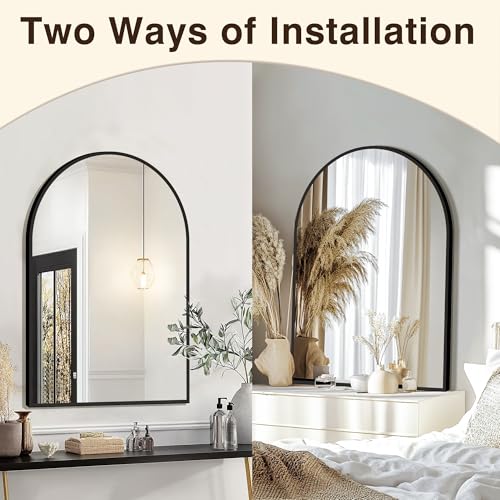 FICTOR Bathroom Mirror for Wall, Arched Vanity Bathroom Mirror for Over Sink, Metal Framed with HD Shatter-Proof Glass for Entryway, Living Room,Bedroom(2 Pack 24” x 36”, Black)