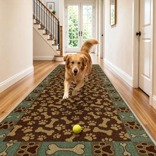 Waterproof 4x10 Rug Runners for Hallways Non Slip for Dogs, Brown Paws