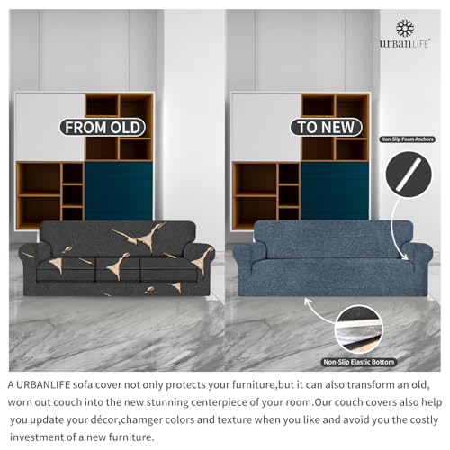 URBANLIFE Stretch Sofa Covers & Loveseat Couch Covers for Living Room Slipcover Set, 2-Pieces Machine Washable Couch Cover, Dusk Blue Gray