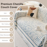 ROOMLIFE Thicked Striped Couch Cover with Tassel Blue Chenille Sofa Cover Blanket for Sectional Sofa, Soft Sofa Slipcovers for L Shaped Love Seat 2-3 Cushion Couch Anti Slip Sofa Protector, 71"x118"