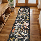 2x8ft Scalloped Hallway Runner Rug – Non-Slip Washable Boho Floral Carpet Runner for Kitchen, Bathroom, Bedroom & Entryway – Soft Low-Pile Thin Rug with Rubber Backing (Black, 2x8)