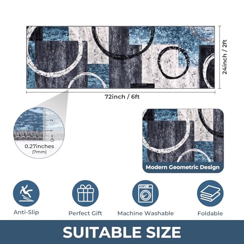 2x6 Washable Modern Abstract Runner Rug Non-Slip for Hallways