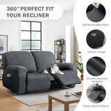 vctops Diamond Recliner Loveseat Slipcover 6-Pieces Stretch Dual Recliner Sofa Covers for 2 Seat Dual Reclining Loveseat Couch Soft Solid Furniture Protector (Grey,2 Seat)