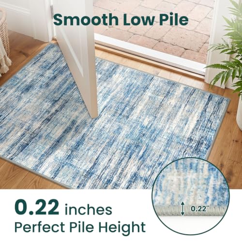KOZYFLY Washable Long Runner Rug 2.6x20 Hallway Stair Rug Runner Blue Beige