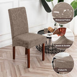 Genina Waterproof Dining Room Chair Covers Stretch Parsons Chair Slipcovers for Dining Room Kitchen Chair Protector Cover, Removable, Washable (4, Flower Pattern-Taupe)