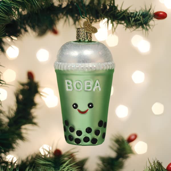 Old World Christmas Boba Tea Glass Blown Ornament for Christmas Tree, Handcrafted Holiday Decoration, Tea Collection