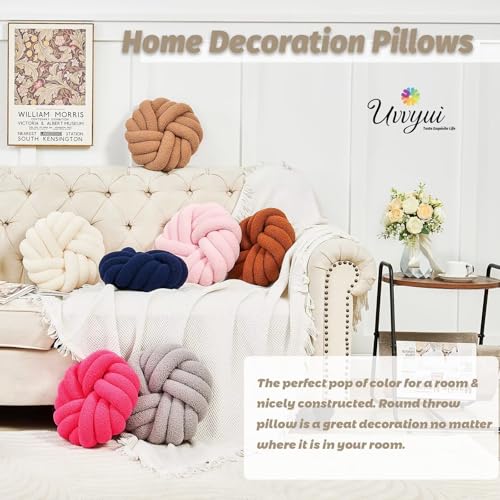 Uvvyui Knot Pillows, 14 Inch Decorative Throw Pillows Round Pillows Cushion, Soft Handmade Knotted Ball Pillow Plush Cushion Home Decor for Bed Couch Living Room (Beige, 14 Inch)