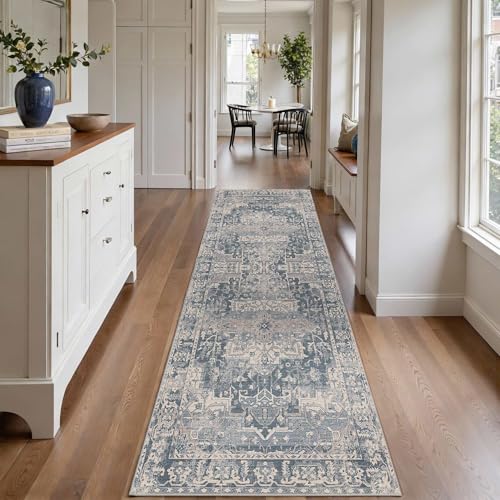 2x6 Washable Runner Rug for Hallway Kitchen Entryway, Blue