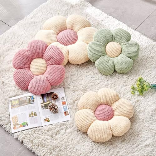 Kcvvcr Flower Throw Pillow, Soft Sage Green 14.9" Shaped Floor Pillow for Home Decor, Cute Aesthetic Plush Decorative Pillows for Bed, Sofa, Couch