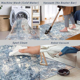 Square Rug 3x3 for Entryway Washable – Non-Slip Small Throw 3ft Area Rug for Kitchen Bathroom – Modern Neutral Abstract Soft Low-Pile Indoor Carpet (Blue Rust, 3ft)