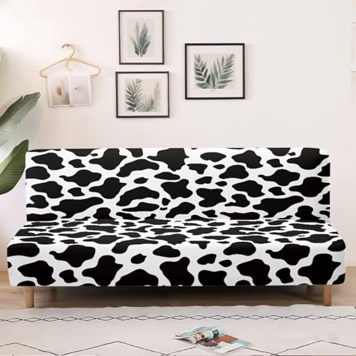 Classic Cow Print Stretchy Sofa Couch Slipcover with Elastic Bands Non Slip & Dustproof Protector Futon Covers Armless Sofa Couch Slipcover