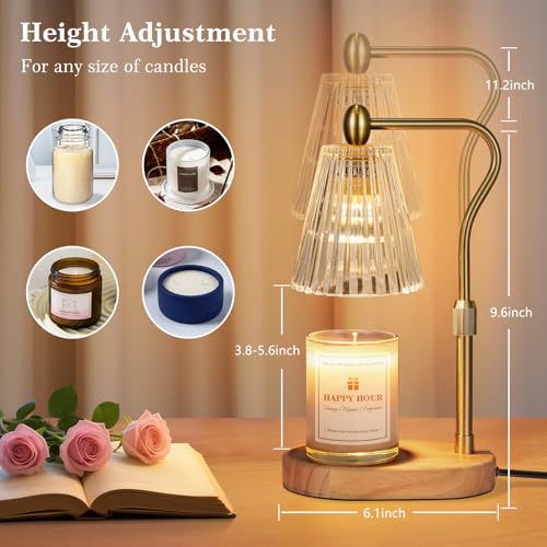 Imenlox Candle Warmer Lamp, with Timer and Dimmer, Adjustable Height, for Mom, Christmas Birthday Gifts for Women, House Warming Gifts Home Decor, Wax Warmer for Jar Candles(Amber)