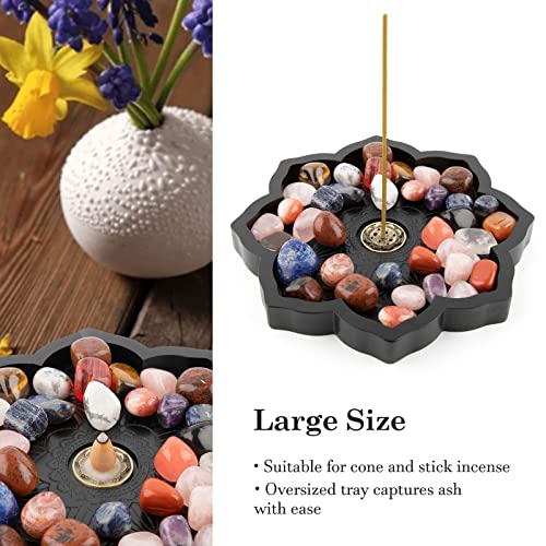 Mooncraftlogy Lotus Crystal Tray, Wooden Incense Burner for Stick/Cone, Gemstone Display Holder, Organizer for Rocks, Essential Oil, and Jewelry