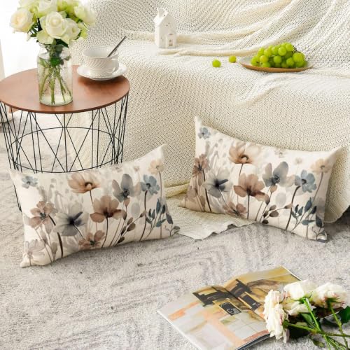 AVOIN colorlife Poppy Flowers Chinoiserie Pillow Covers 12x20 Inch Set of 2