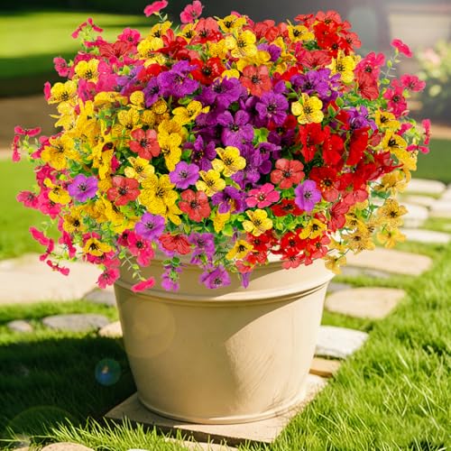 Artificial Flowers, Realistic UV Resistant Waterproof Faux Flower, No Fade Fake Flowers for Garden Porch Outside Home Decor (Multicolor)