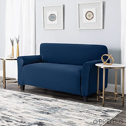 Vivian Stretch Diamond Living Room Love Seat Cover, Stretchy Soft & Comfortable Feel Fabric, Protects and Transforms Furniture, Machine Washable, 96.5x47.25 Inches (Navy)