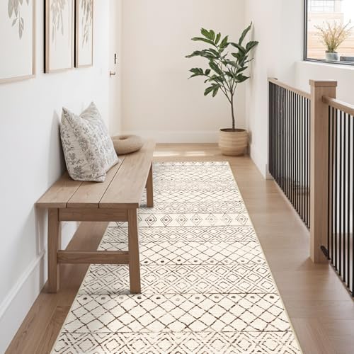 2'6"x8' Washable Hallway Runner Rug: Moroccan Kitchen Non Slip Rug Beige