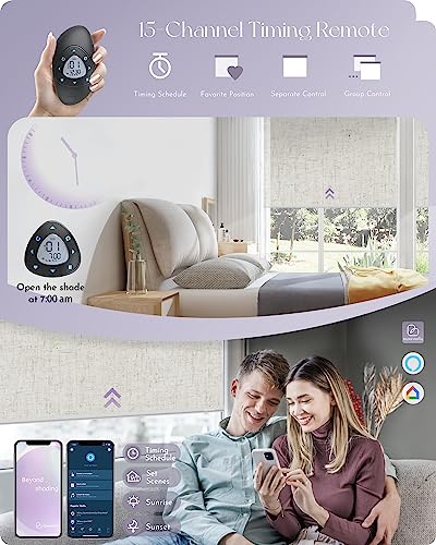 Graywind Motorized Roller Shades 100% Blackout Free Stop Window Shades Cordless Wireless Remote Control Window Roller Blinds with Valance for Smart Home and Office, Customized Size, Linen Beige