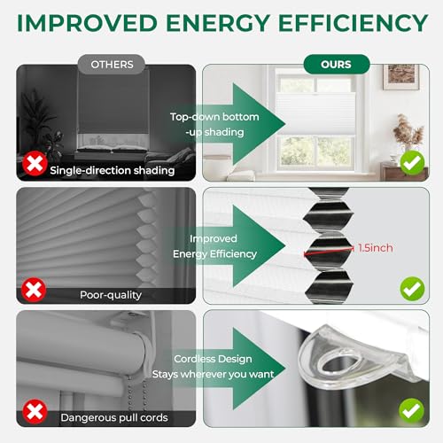 Allesin Top Down Bottom Up Cellular Shades,Blackout Blinds Noise Reduction,Cordless Cellular Shades Room Darkening Honeycomb Blinds,Blackout (White,27"x64")