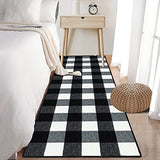 FONEYI Buffalo Plaid Rug 20 x 59 Inches, Non Slip Black and White Check Rugs Indoor or Outdoor Rugs for Layered Door Mats, Washable Fall Front Door Mat for Front Porch, Kitchen, Farmhouse, Entryway