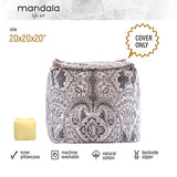 Mandala Life Art Pouf Ottoman - 20x20x20" - Foot Rest Stool - Gray Cube