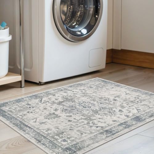 2x3 Blue Washable Entryway Rug,Small Door Mat for Bathroom Kitchen