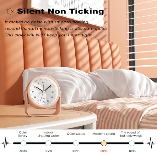 AYRELY® 3.5 Inch Small Analog Alarm Clocks,Battery Operated Desk Clock,Cute Table Clock with Light，Adjustable Angle for Travel,Bedside,Bedroom,Kids,Living Room Decor (Pink)