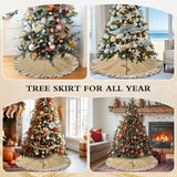 Spring Summer Burlap Tree Skirt with Ruffle Border, 48 inch Linen Rustic Farmhouse Tree Decorations Ornaments for All Season Thanksgiving Christmas Holiday Party Decor